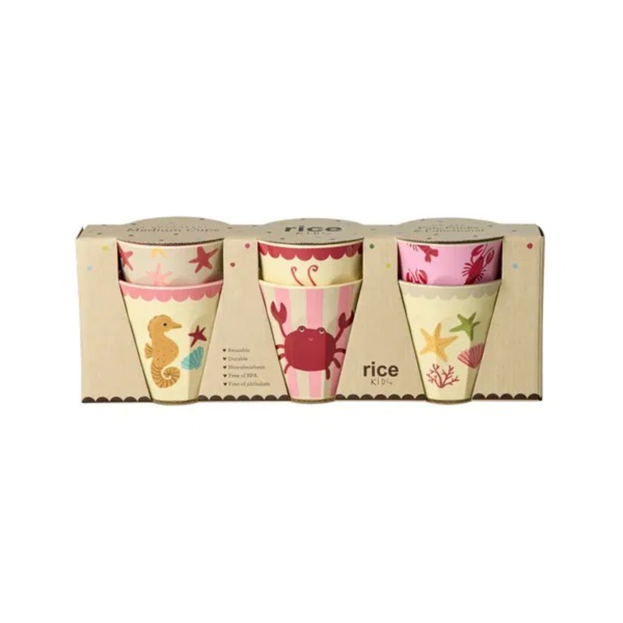 Mittelgroße Melamin Becher Ocean Print 6er Set, koralle 