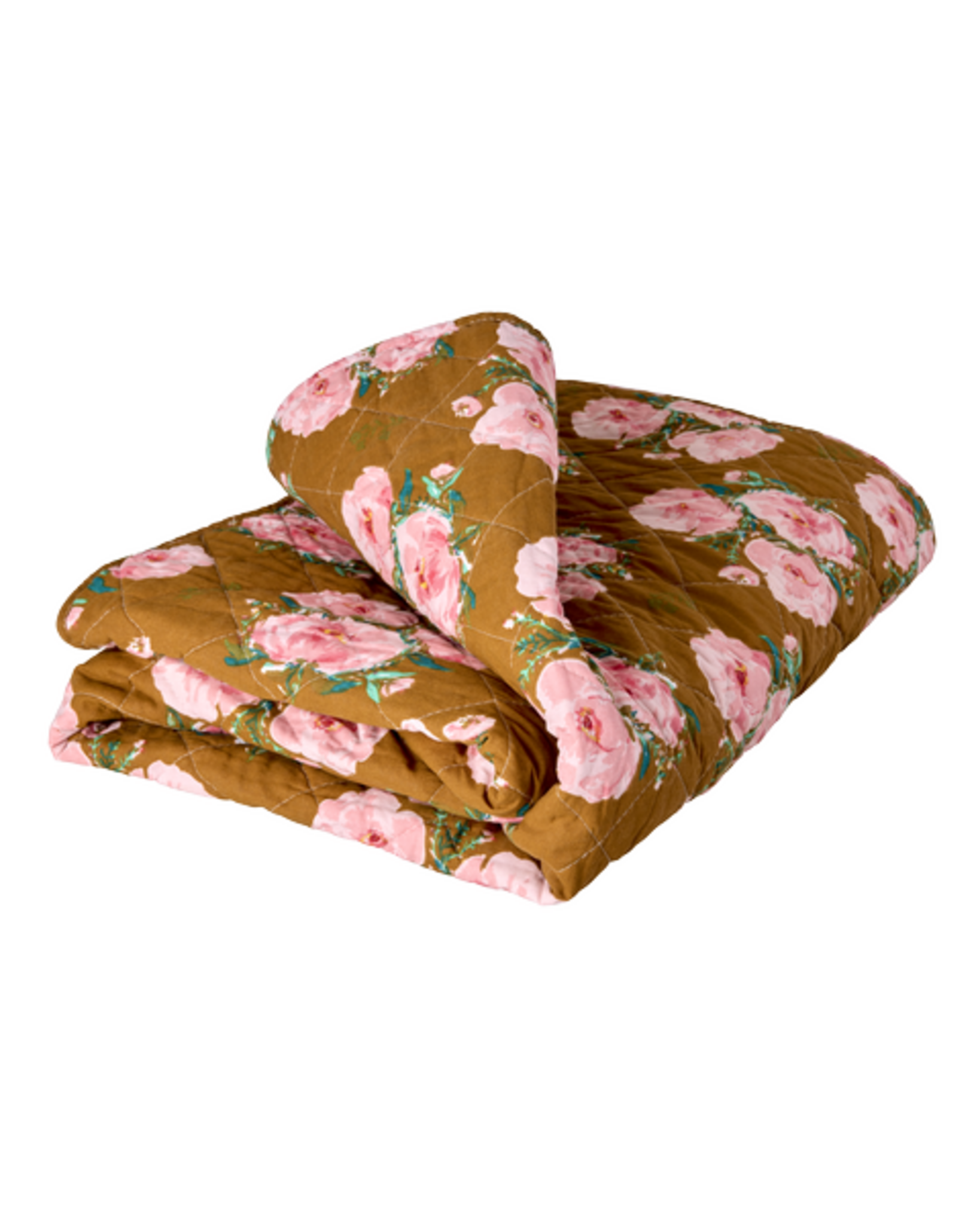 RICE Quiltdecke Floral Fiesta Rose aus Baumwolle, braun 