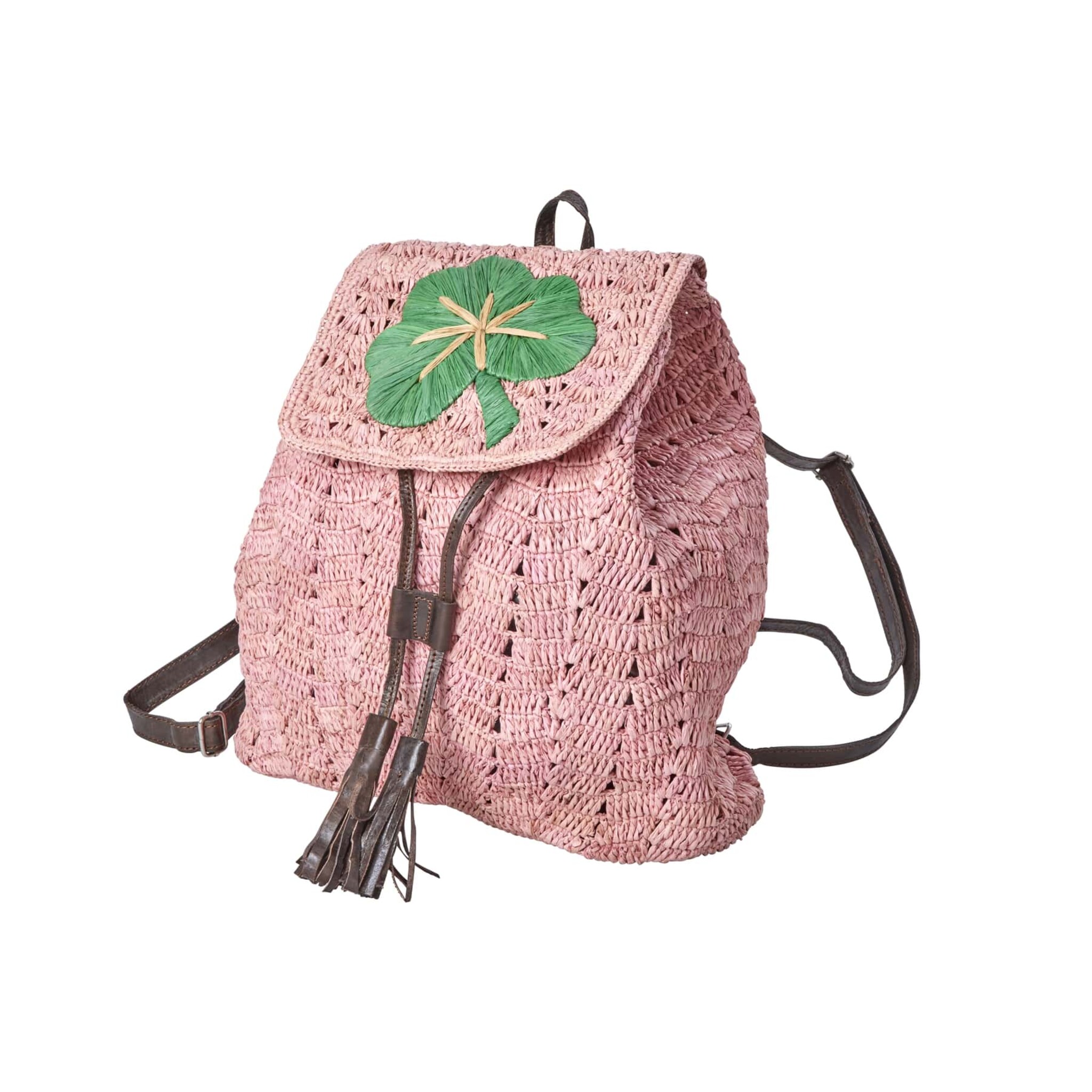 Raffia Rucksack Kleeblatt, rosa 