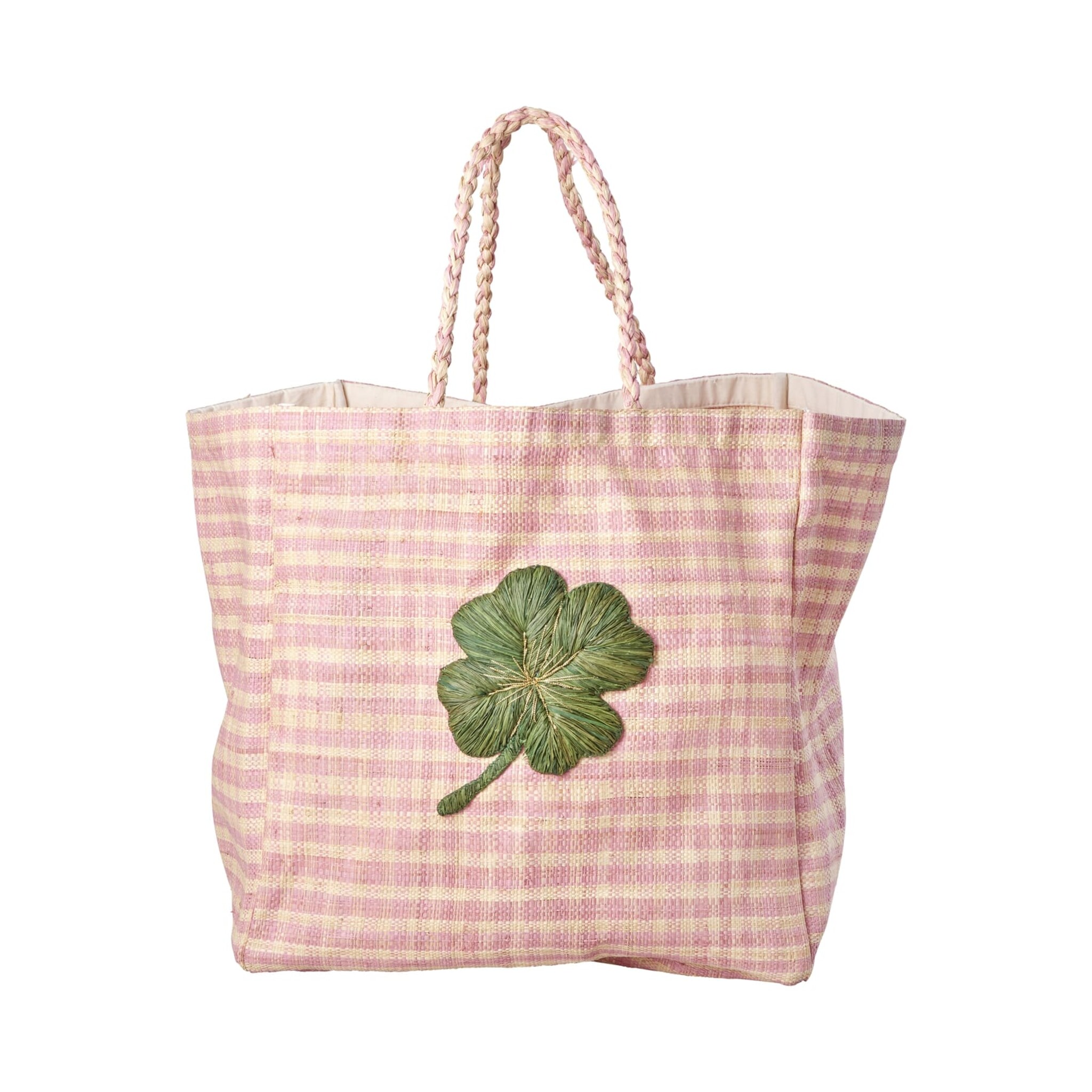 Raffia Shopping Tasche Karriert, rosa L:40 cm, B:40 cm, H:30 cm