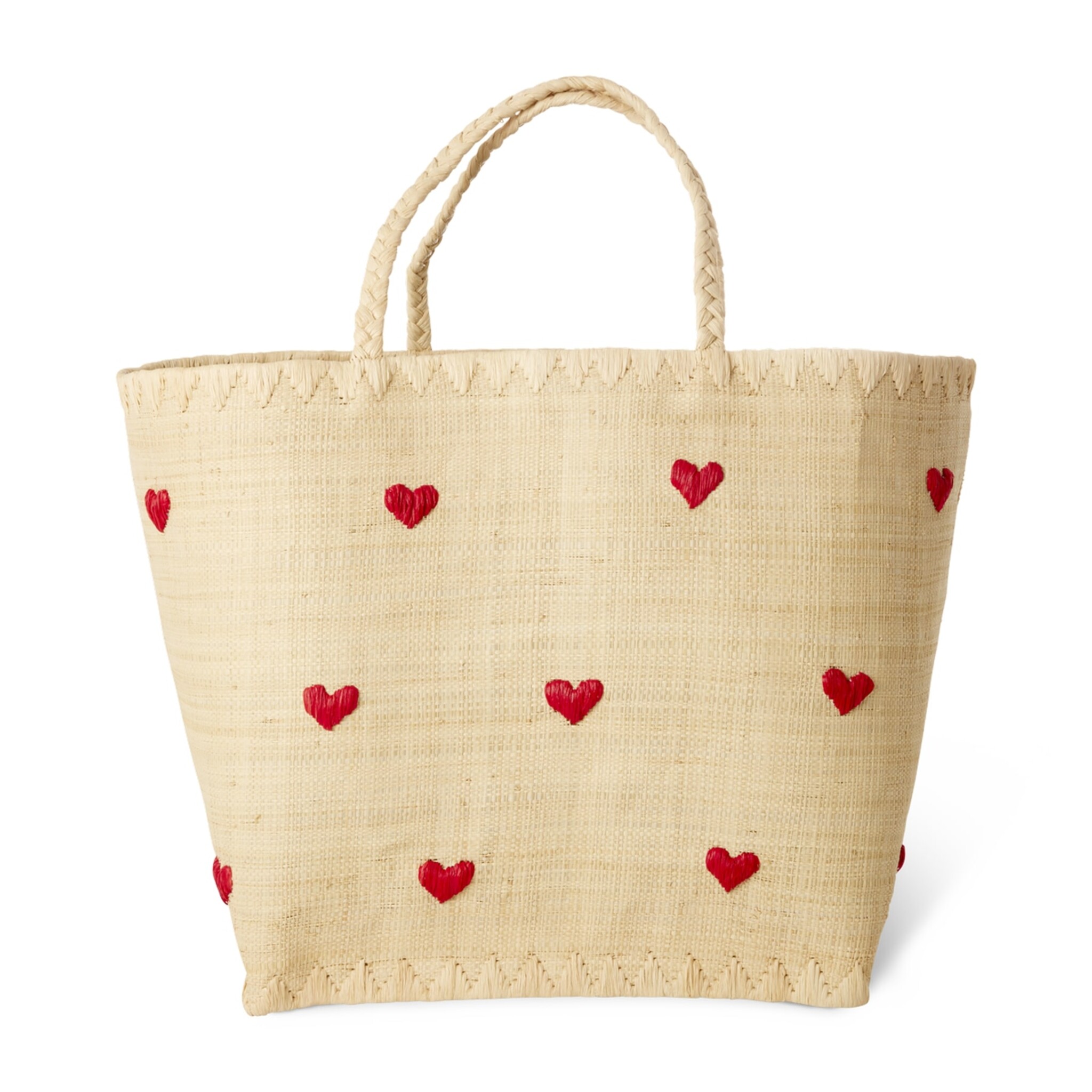 Raffia Tasche Herzchenmuster, beige L:33, B:22, H:32 cm