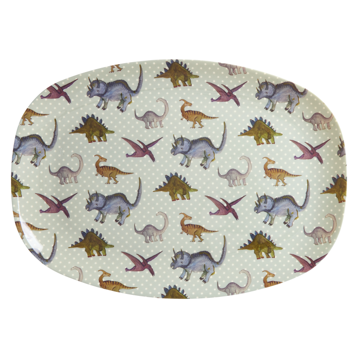 Rechteckig Melamin Kinderteller New Dino Print, grün 