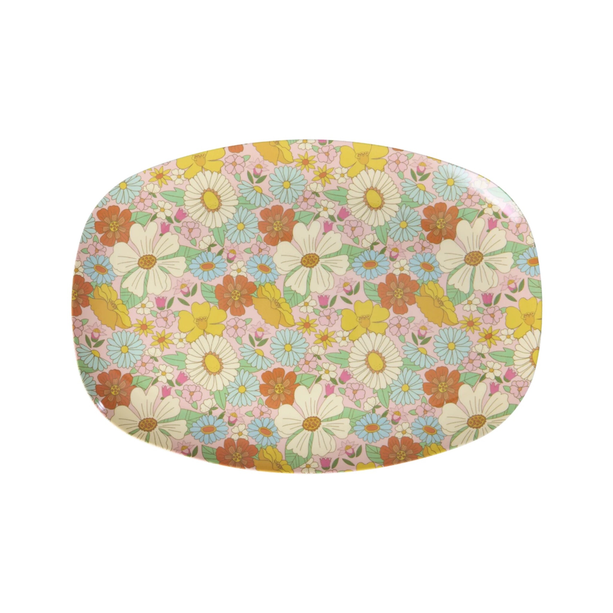 Rechteckiger Teller aus Melamin Flower Power, diverse 