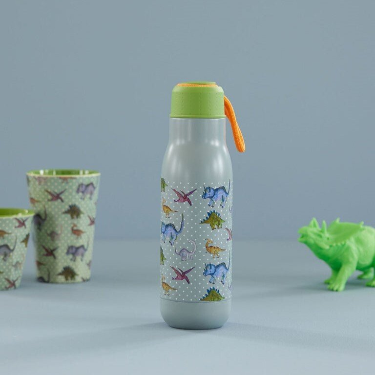 Rostfreie Stahl Flasche New Dino Print, graublau