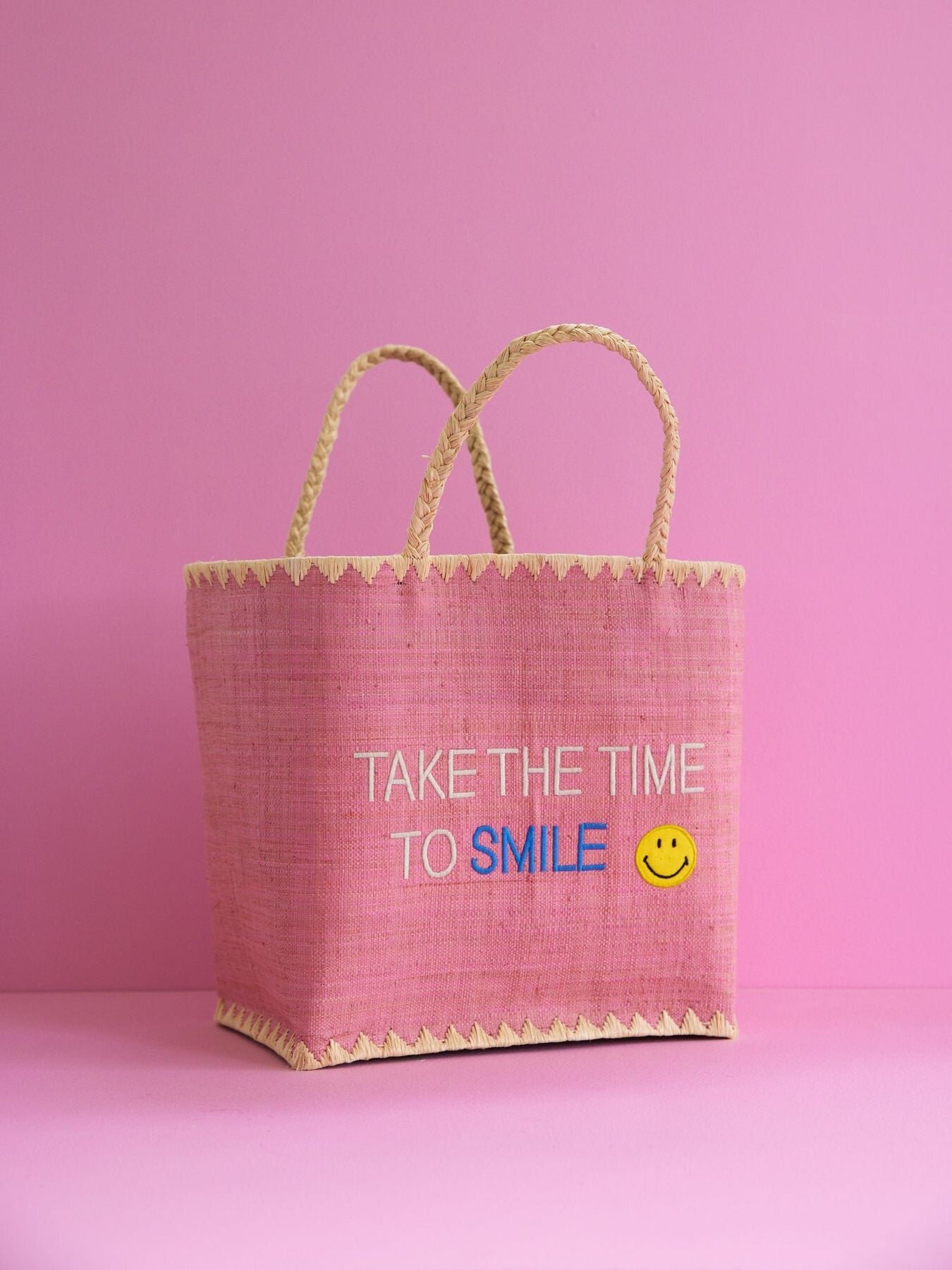Smiley Bast Tasche TAKE THE TIME TO SMILE, pink 
