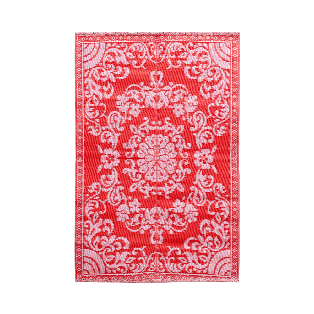 RICE Teppich mit Blumenmuster, rot 