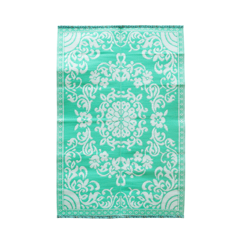 RICE Teppich mit Blumenmuster, grün 