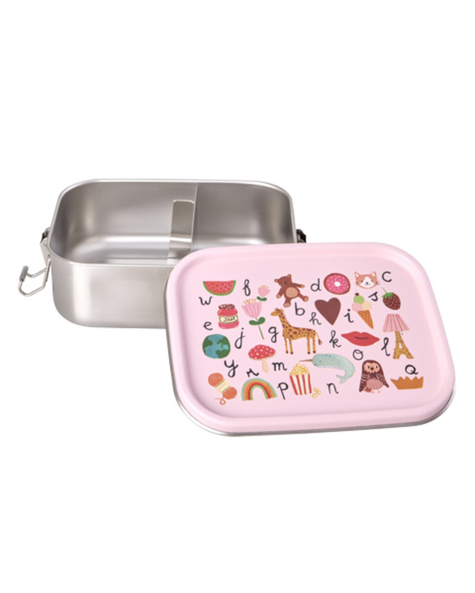 RICE KLEINE Brotdose Edelstahl mit Trennwand ABC, pink 