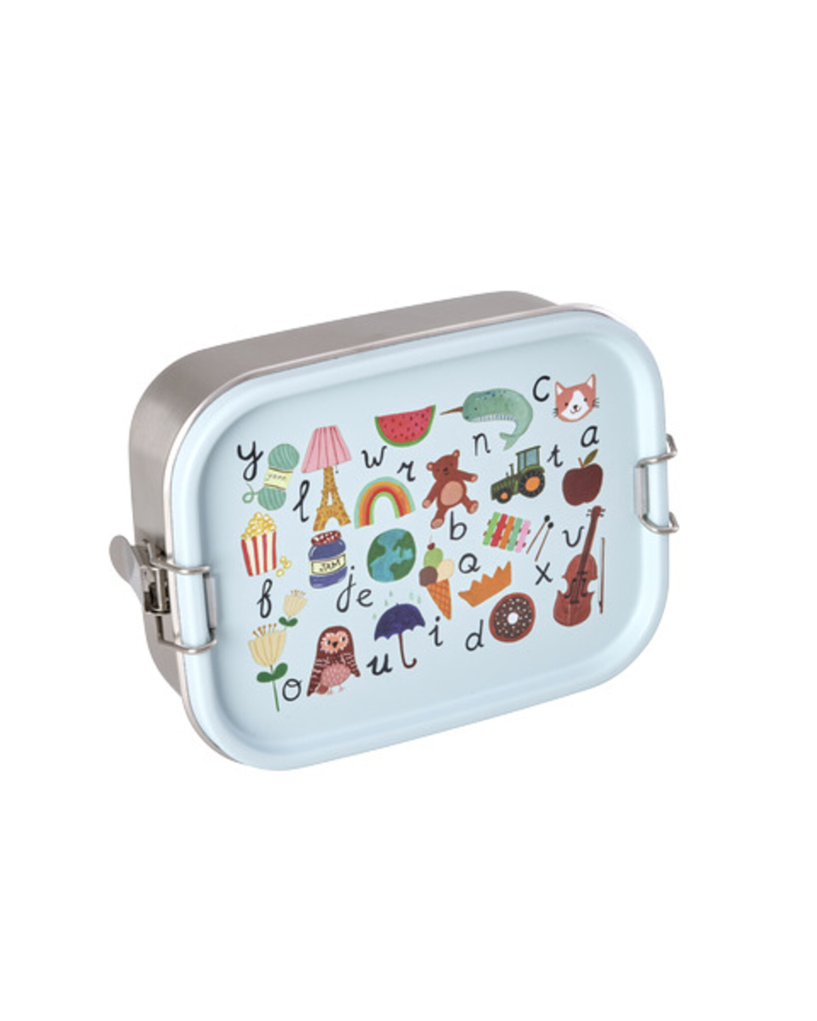 RICE KLEINE Brotdose Edelstahl mit Trennwand ABC, blau 