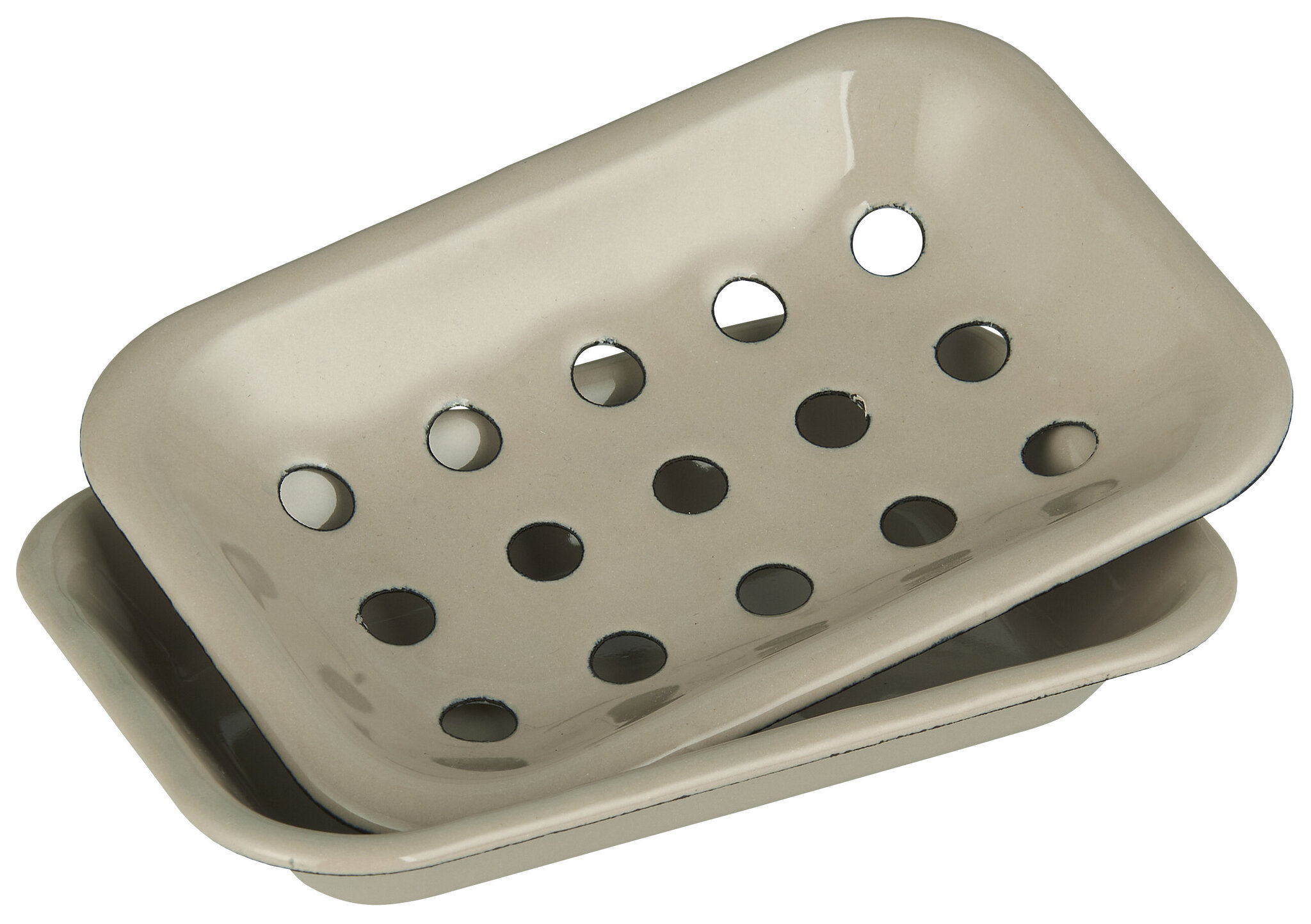 Seifenschale in 2 Teilen Emaille, sandfarbig 