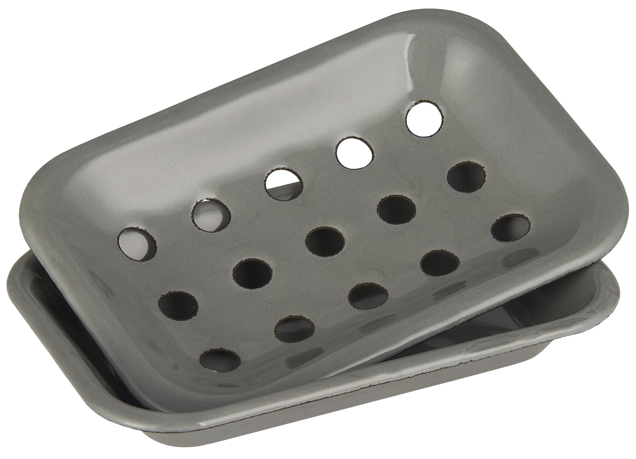 Seifenschale in 2 Teilen Emaille, grau 