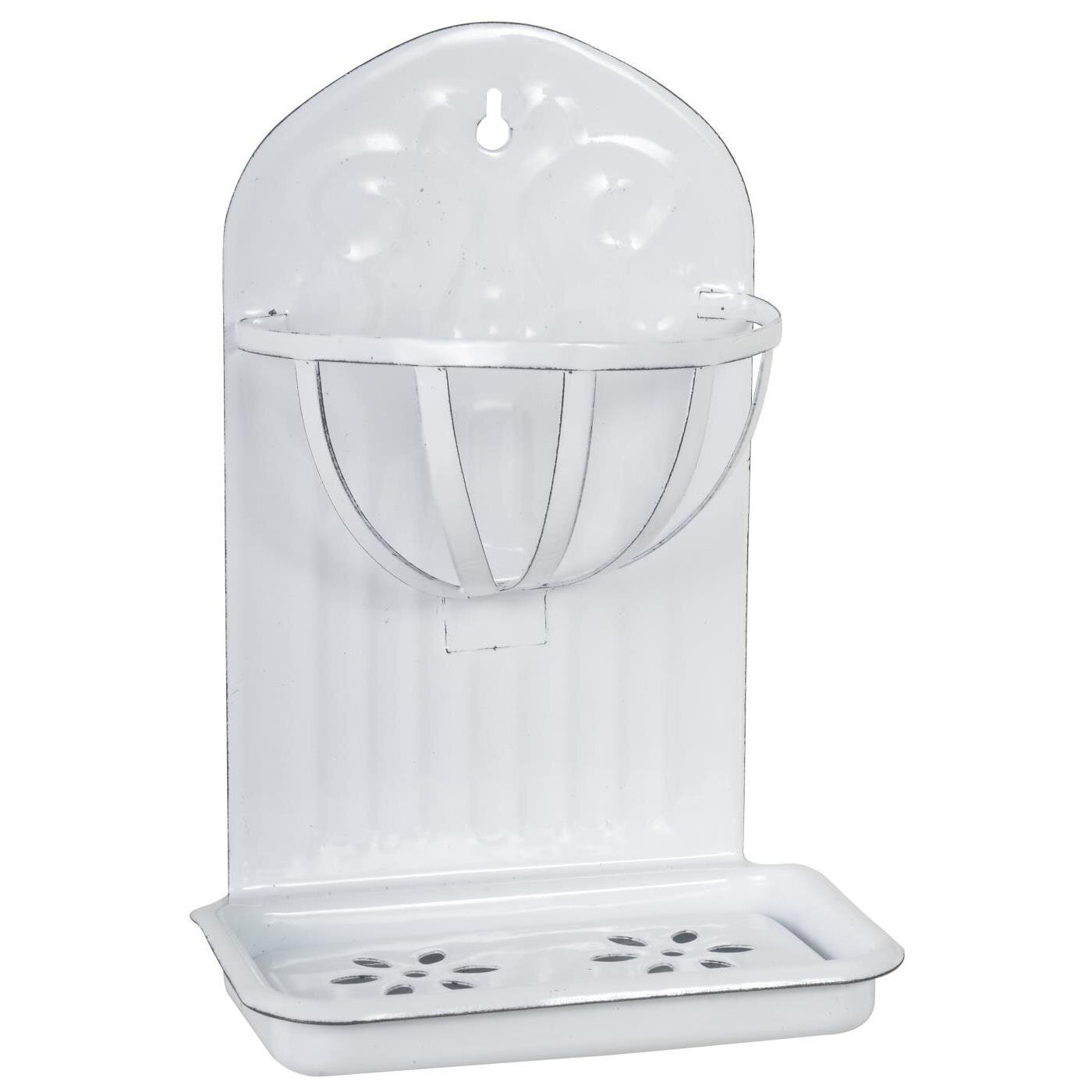 Seifenschale mit Korb Emaille, weiss 