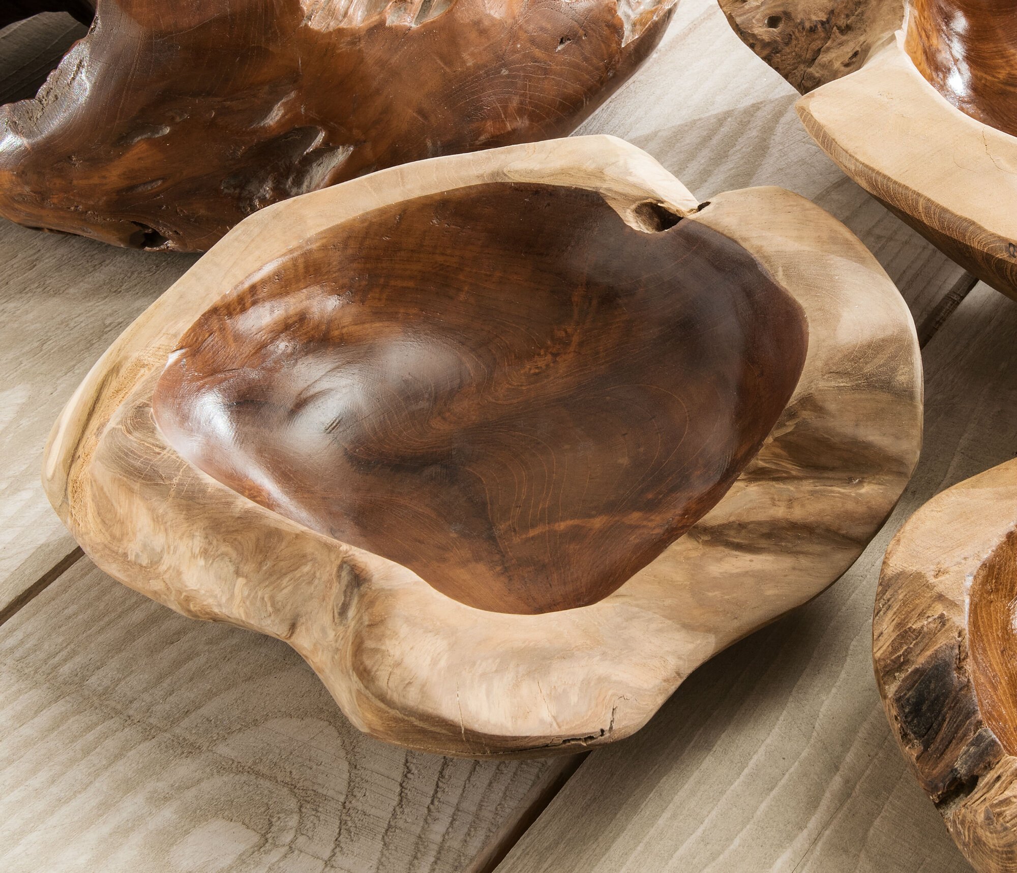 Naturgewachsene Teakschale, natur 30 x 30 x 10 cm