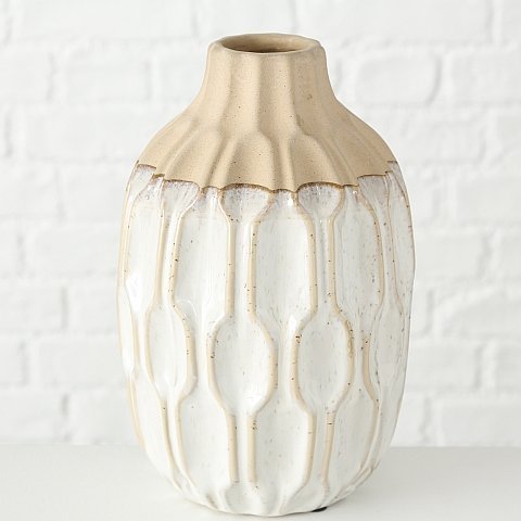Vase Malia aus Steingut, weiss 25 cm, Ø 15 cm