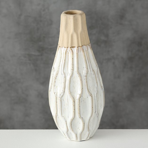 Vase Malia aus Steingut, weiss 25 cm, Ø 10 cm