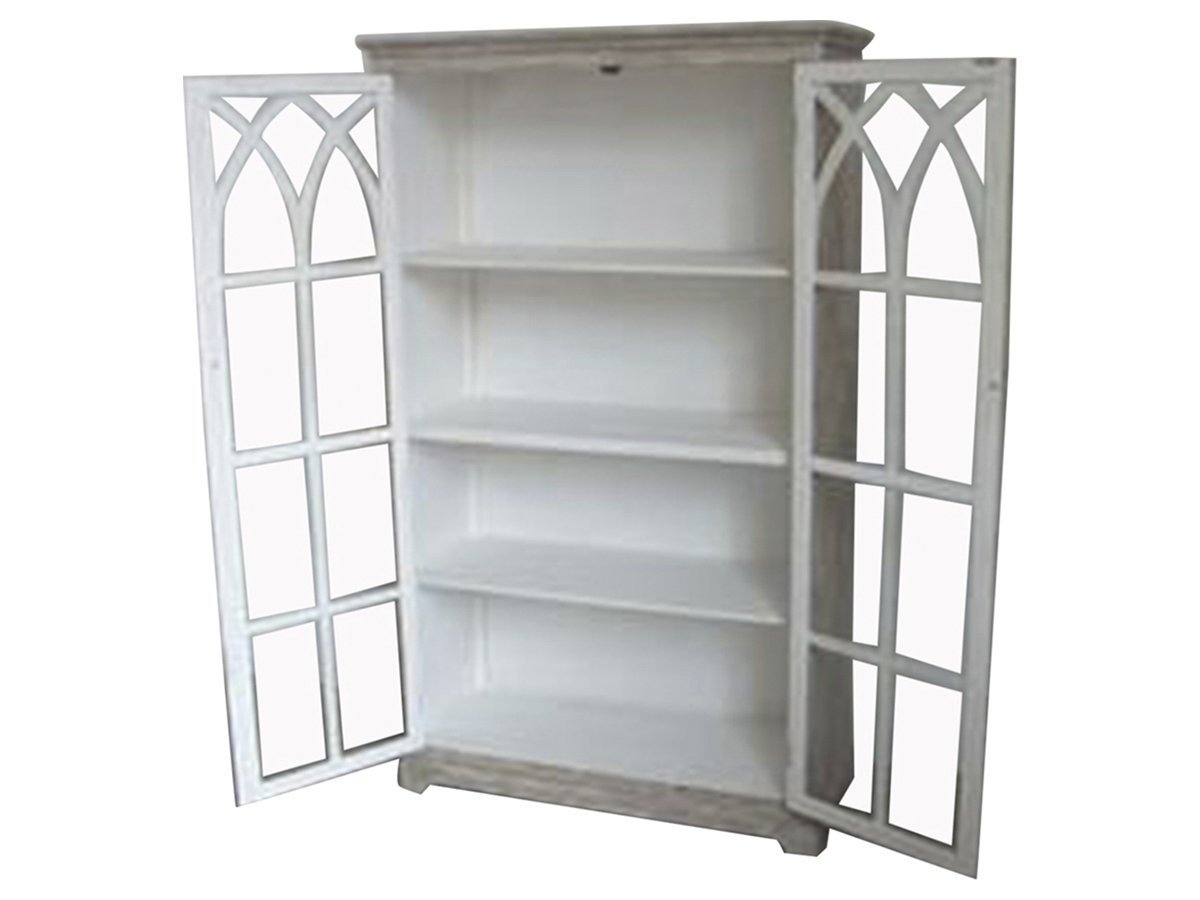 Shabby Chic Vitrine mit Kreuztüren, sand 