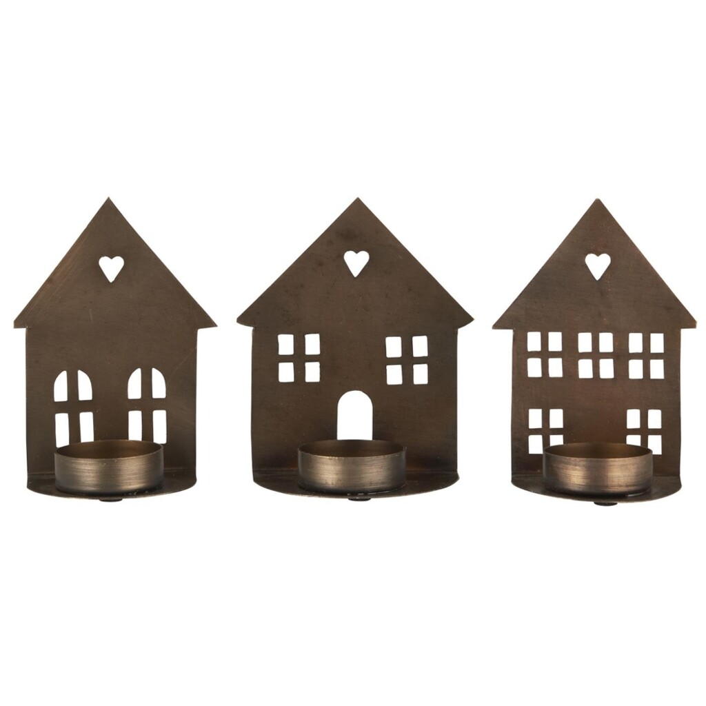 Kerzenhalter für Teelicht Hausfassade 3er Set