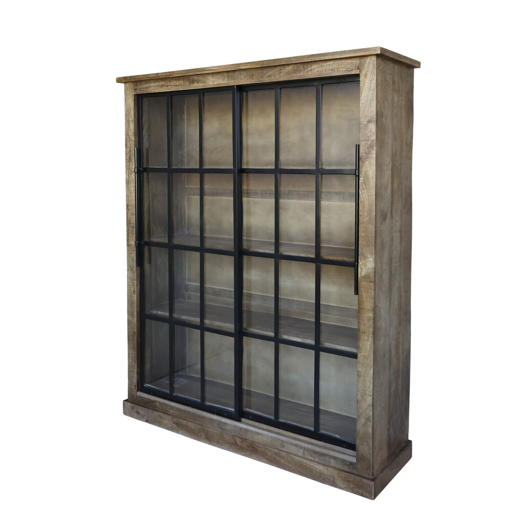 Chic Antique Vitrinenschrank Paris – Landhausstil mit Schiebetüren online kaufen bei SKANDEKO