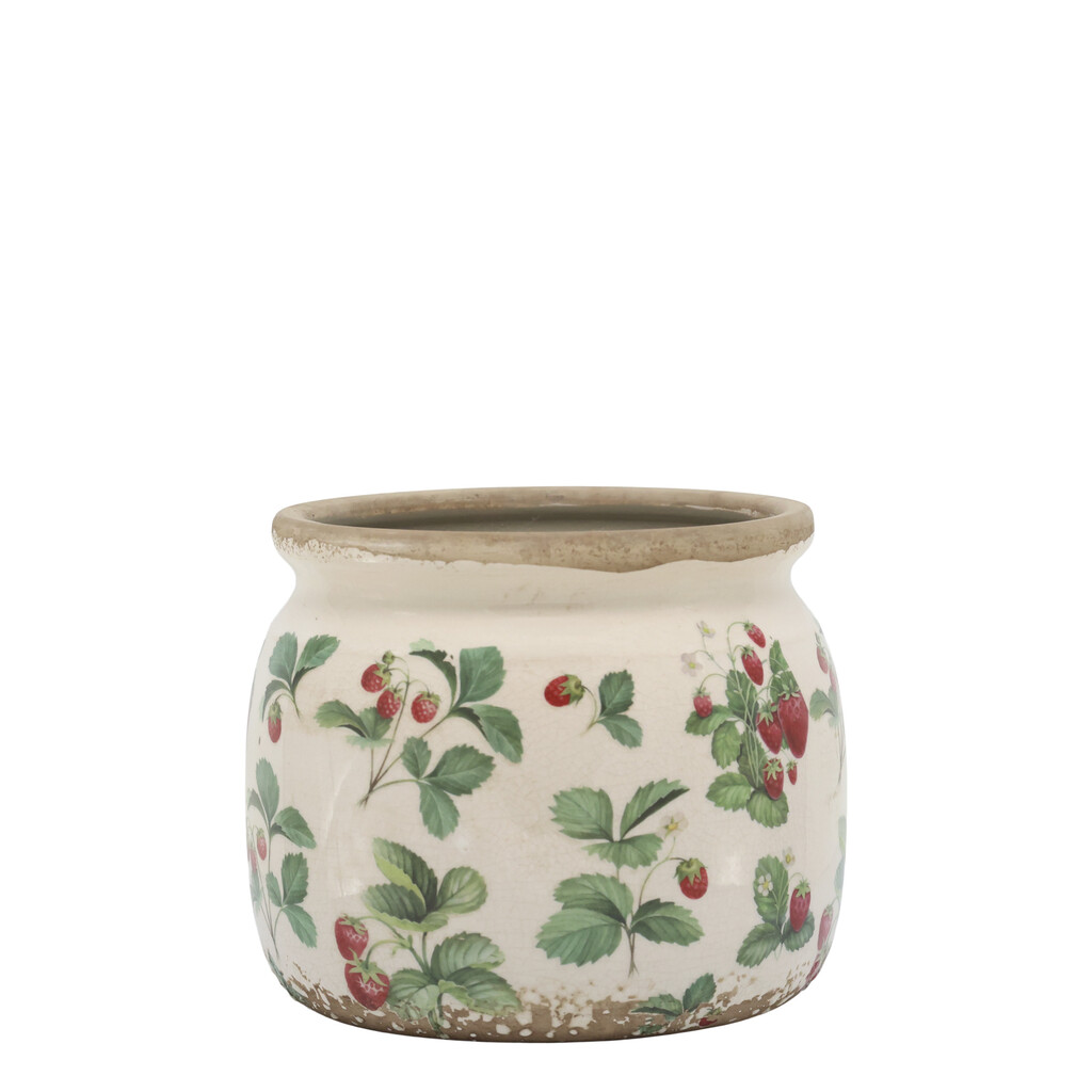 Chic Antique Übertopf Fraises – Keramik-Blumentopf mit Erdbeermuster