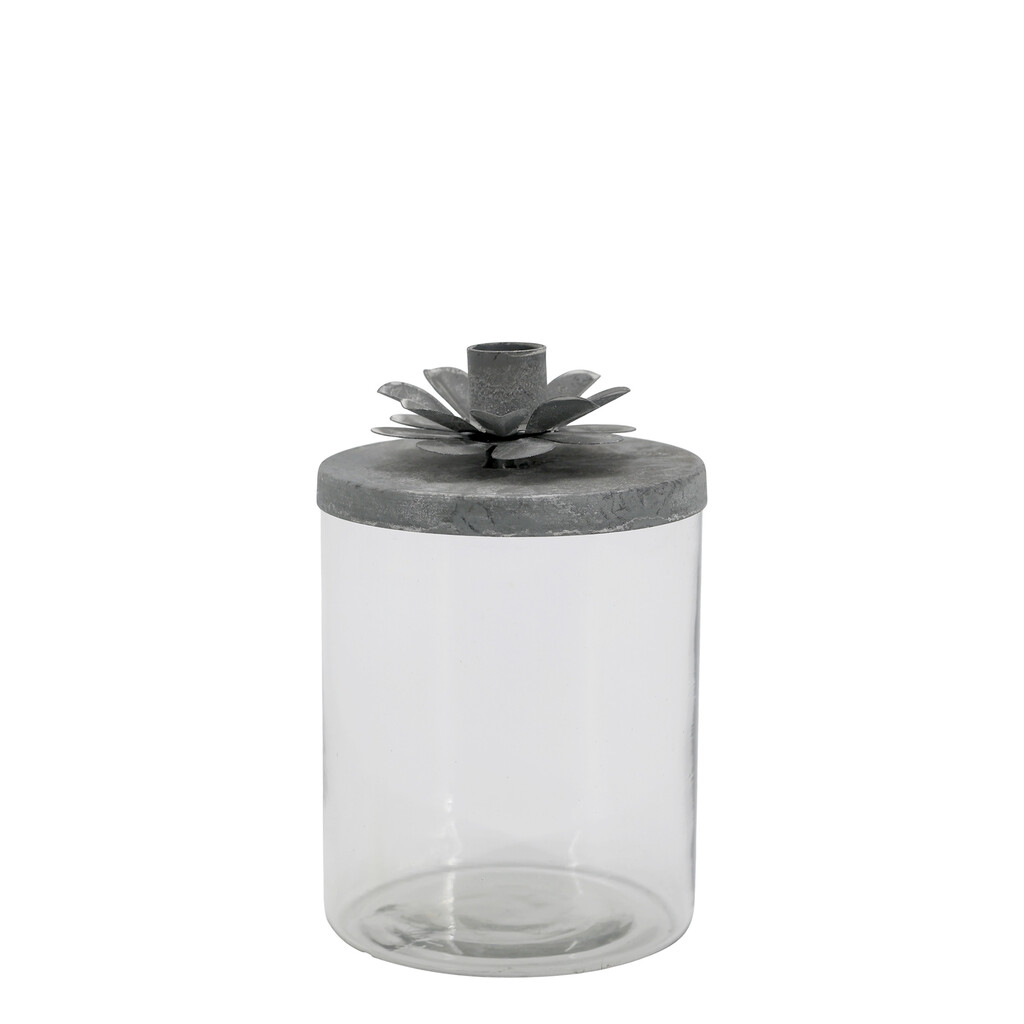 Chic Antique Vintage Glas Kerzenständer mit Zinkdeckel online kaufen bei SKANDEKO