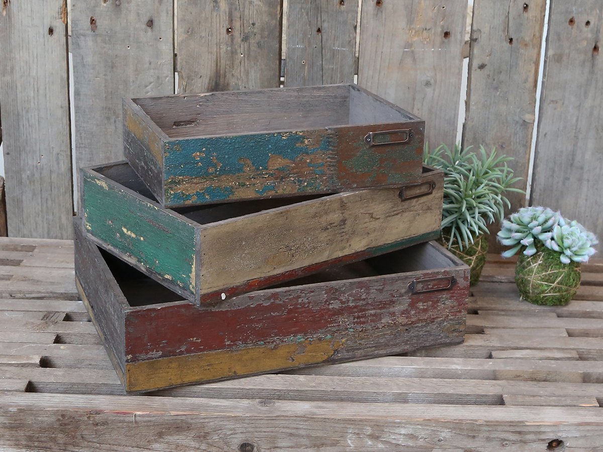 Chic Antique Alte Franz. Holzkiste 3er Set