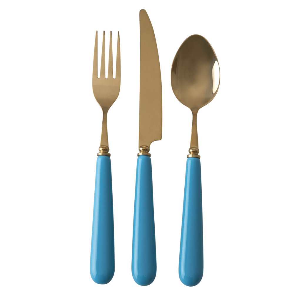 Besteck Set 3-teilig Messing Look mit Keramik Griff