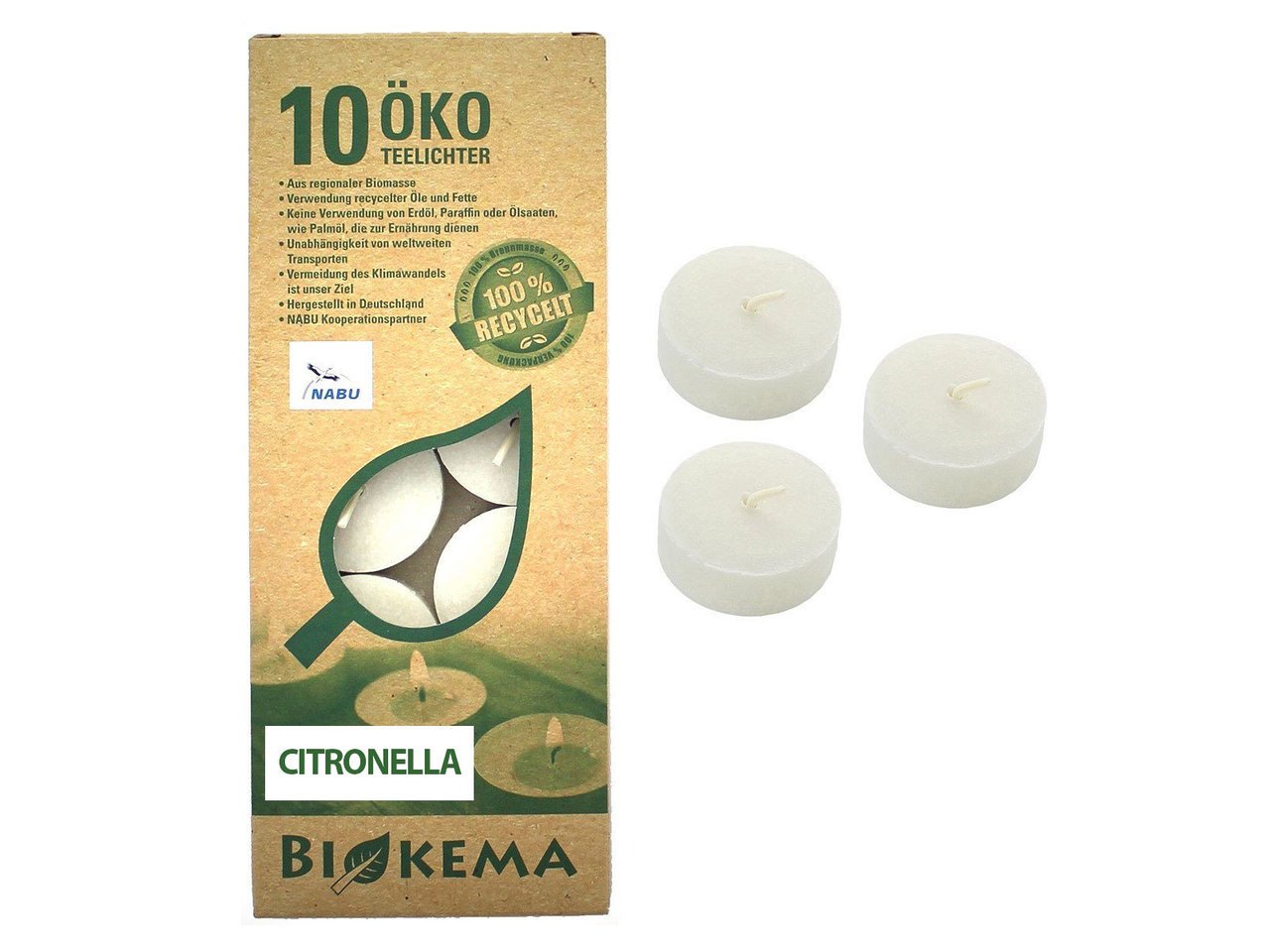 BIOKEMA Öko Citronella Teelichter ohne Hülle 10er Schachtel Preview Image