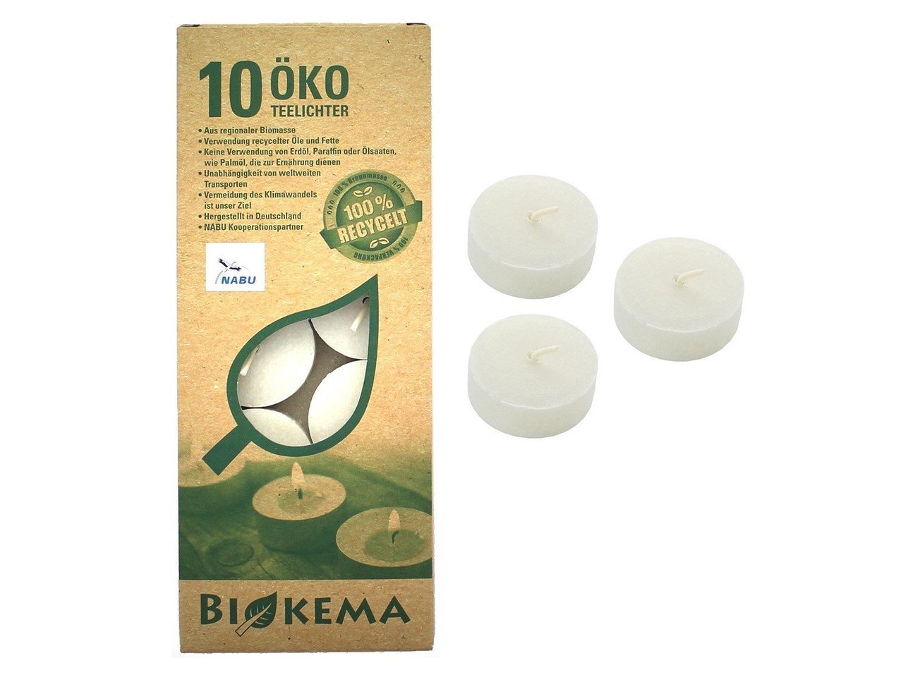 BIOKEMA Öko Teelichter ohne Hülle 10er Schachtel