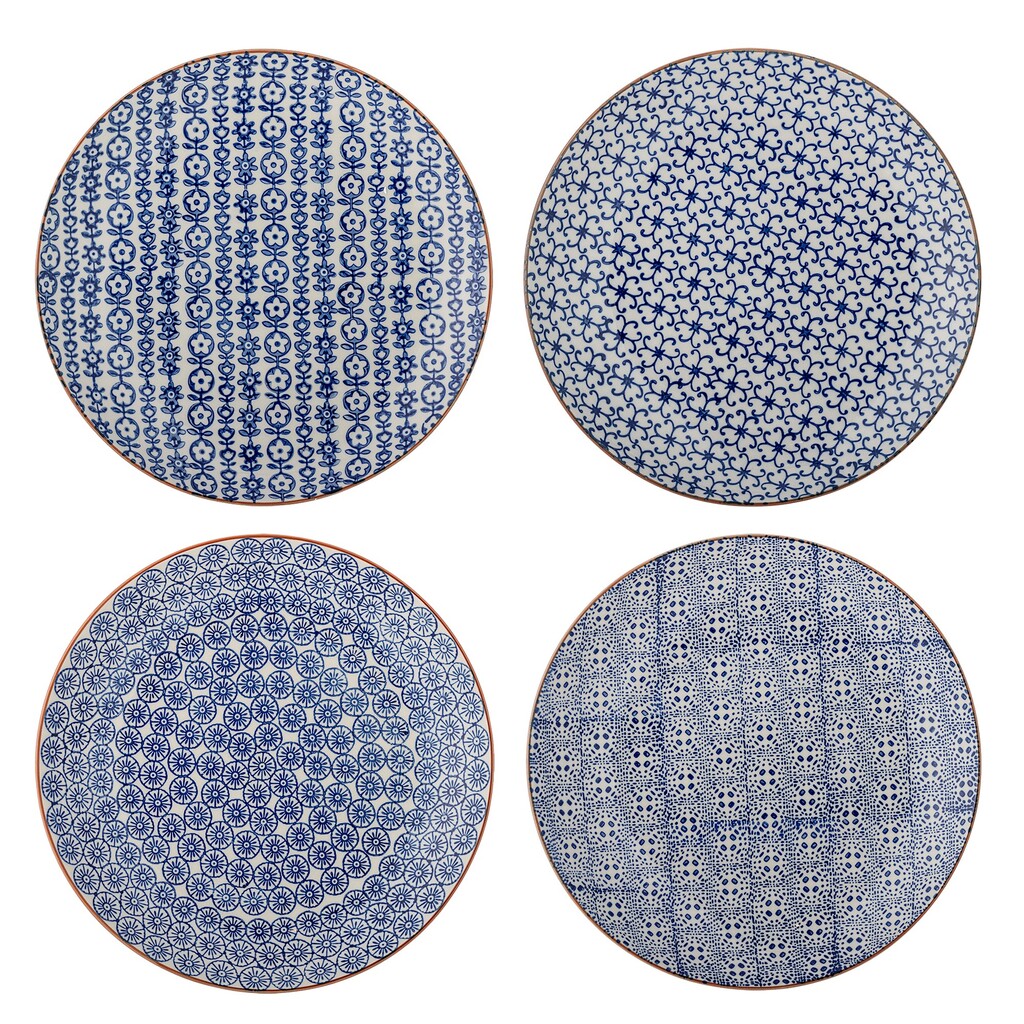 Bloomingville Karine Speiseteller-Set, Blau - Ø 25 cm - 4er-Set online kaufen bei SKANDEKO