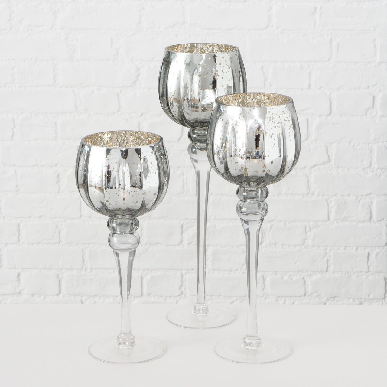 3er Set Windlicht Manou silber