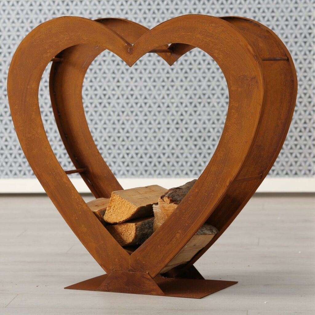 Kaminholzregal Tobias in Herzform, Edelrost