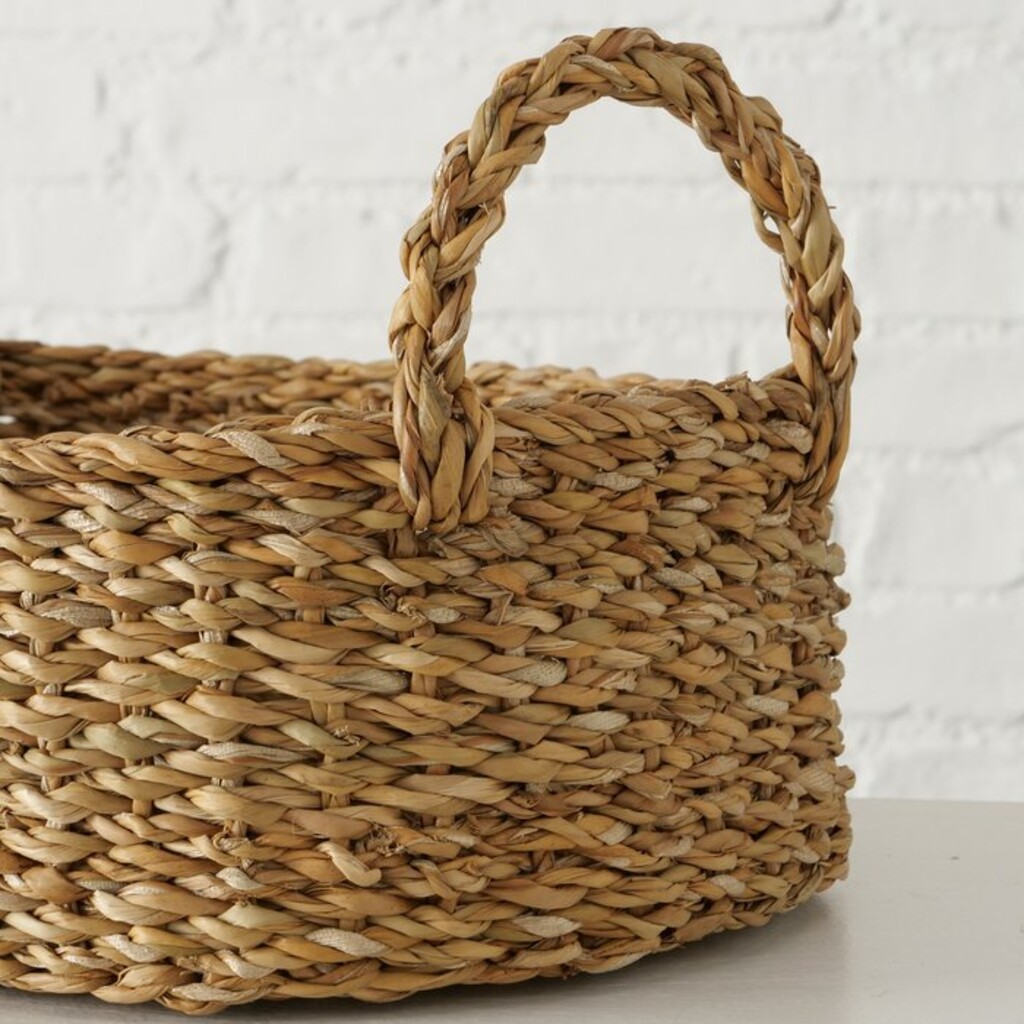 Ovales Korb-Set aus Seegras mit Henkel Sophy, flach, 3er