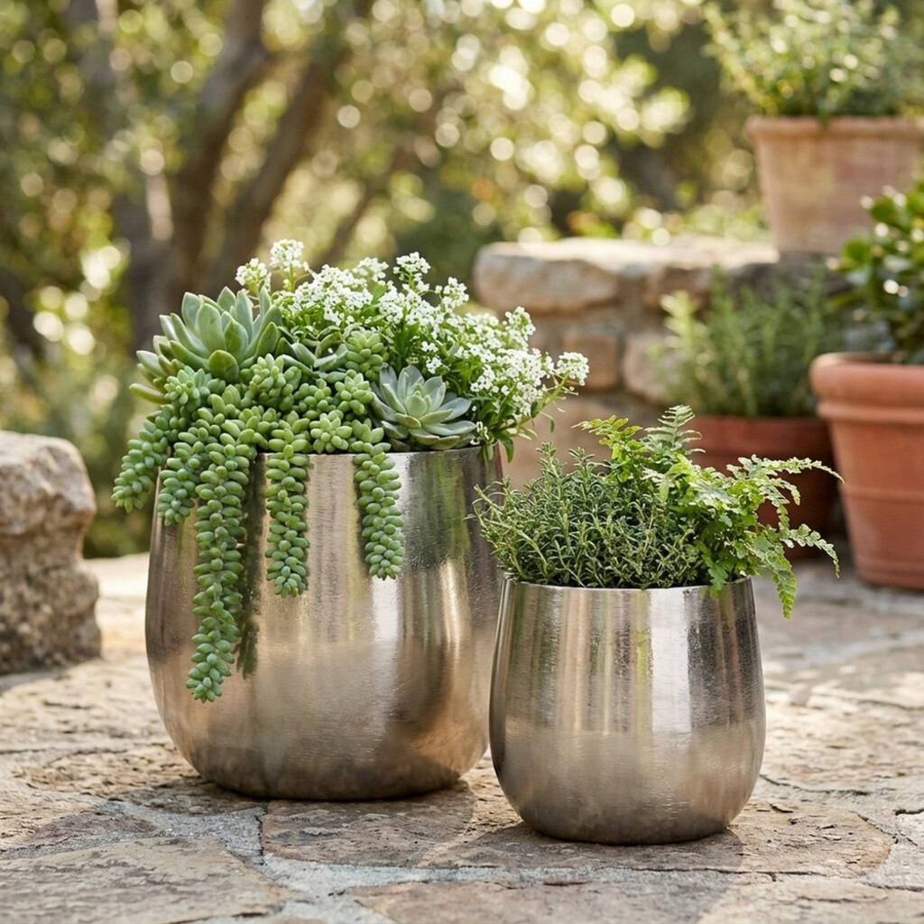 Boltze Übertopf 2er-Set Flaire, silber Aluminium online kaufen bei SKANDEKO (Ansicht 2)