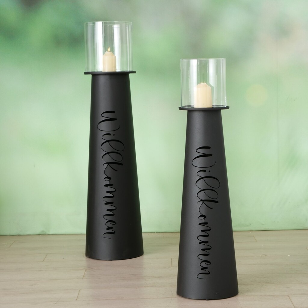 Windlicht Willkommen aus Eisen, 2er Set