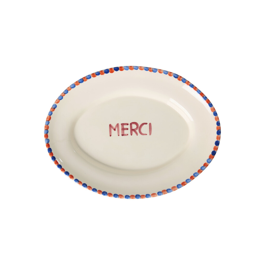 RICE Handbemalte Keramik Servierplatte MERCI online kaufen bei SKANDEKO