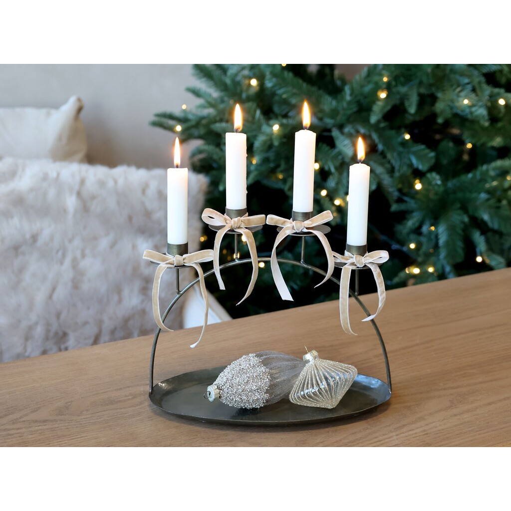 Adventskerzenständer mit Tablett Antique Messing