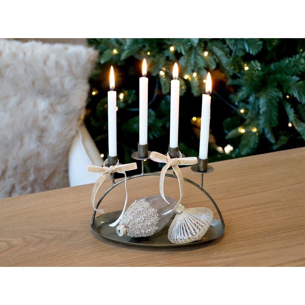 Adventskerzenständer mit Tablett Antique Messing