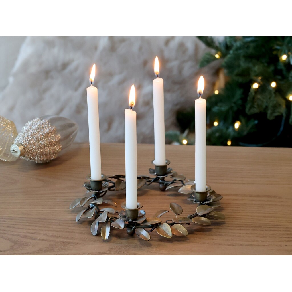 Adventskranz mit Blättern Antique Messing