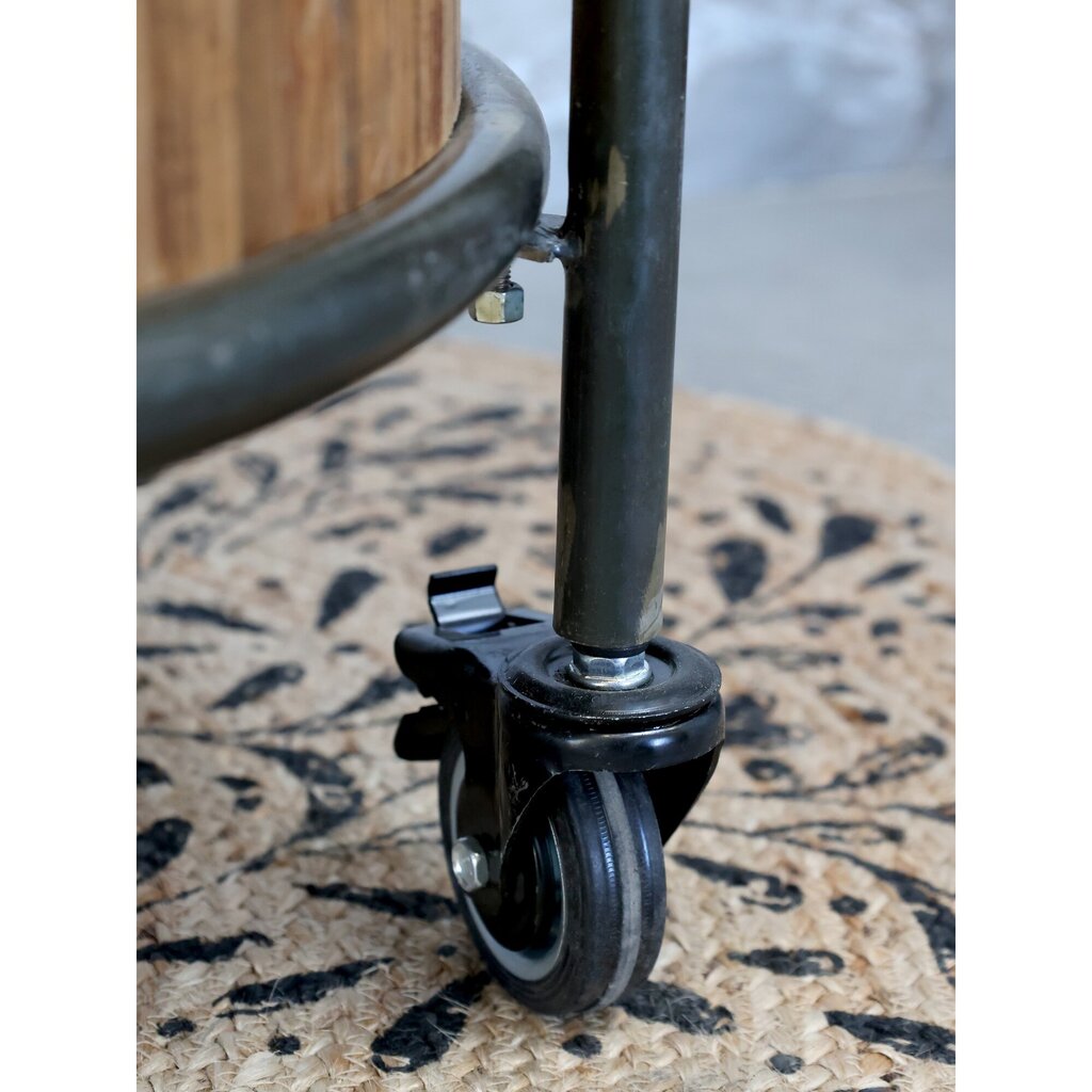 Display auf Rädern mit 3 Regalen und 3 Holzkisten