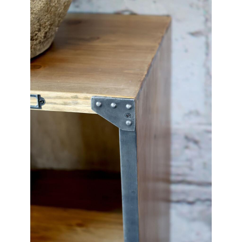 Fächerregal aus Kiefernholz und Metall