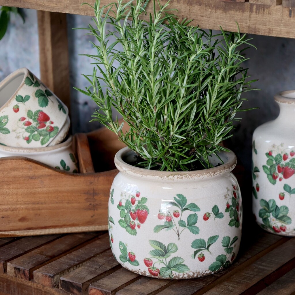 Chic Antique Übertopf Fraises – Keramik-Blumentopf mit Erdbeermuster online kaufen bei SKANDEKO (Ansicht 2)