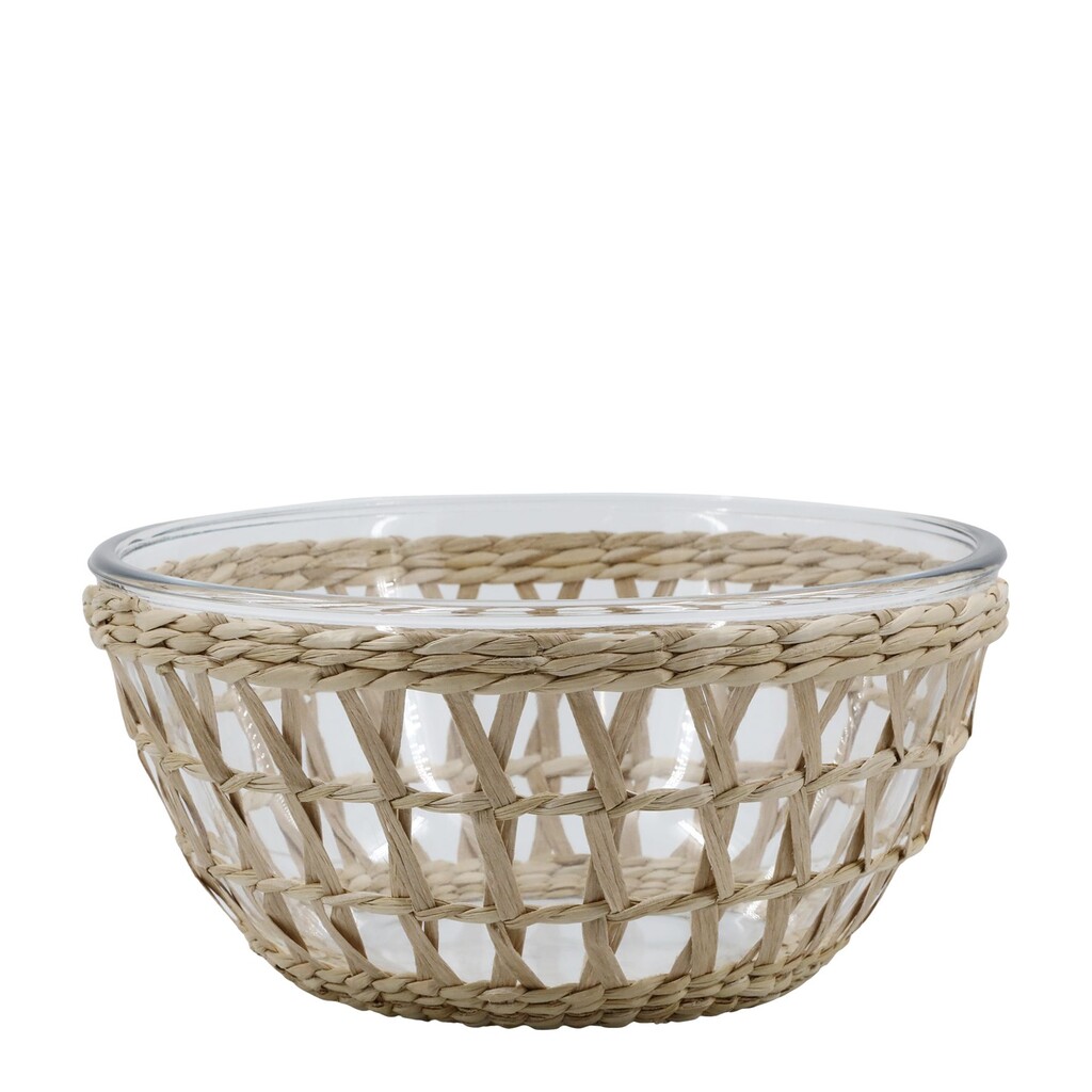 Glasschüssel mit Flechtkorb