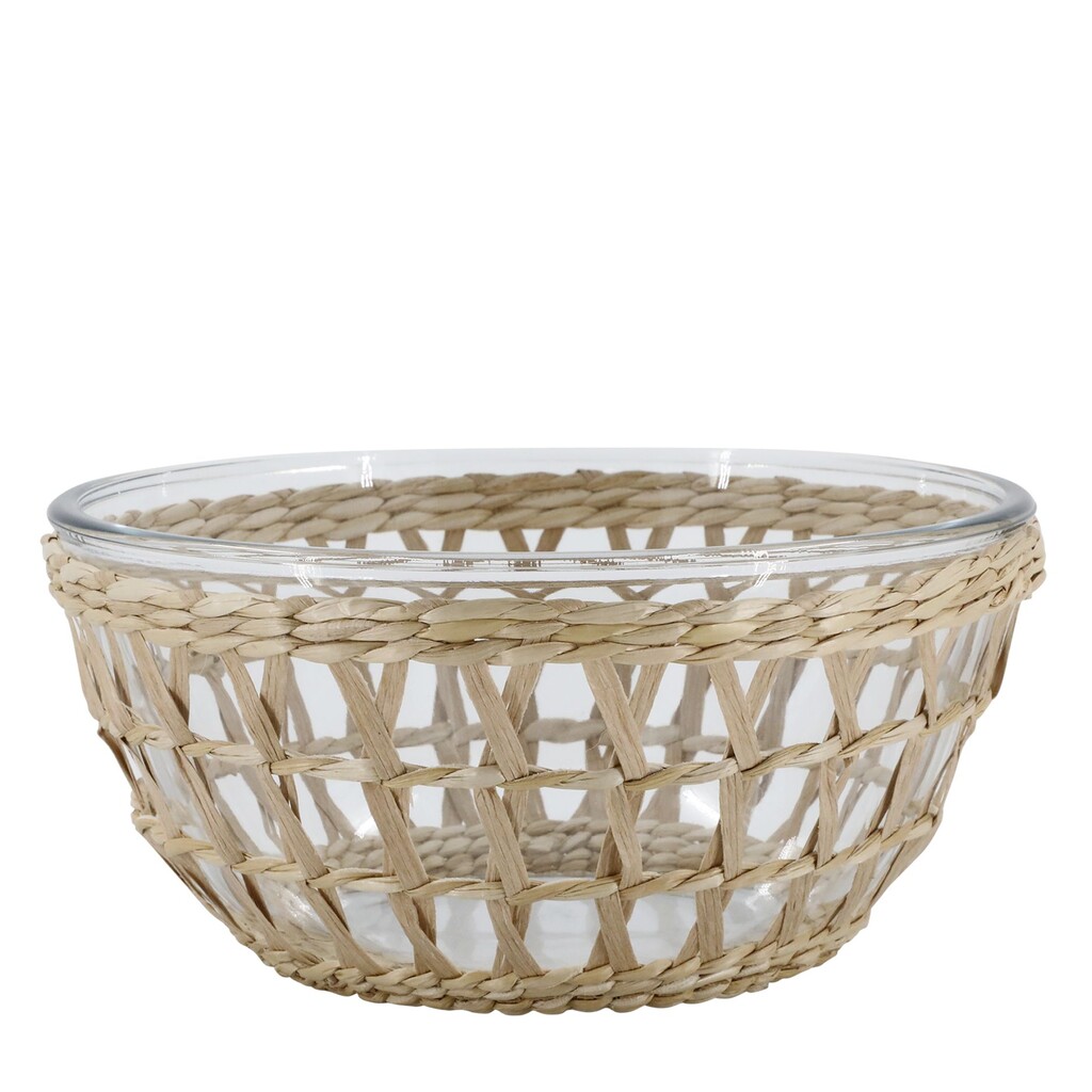Glasschüssel mit Flechtkorb