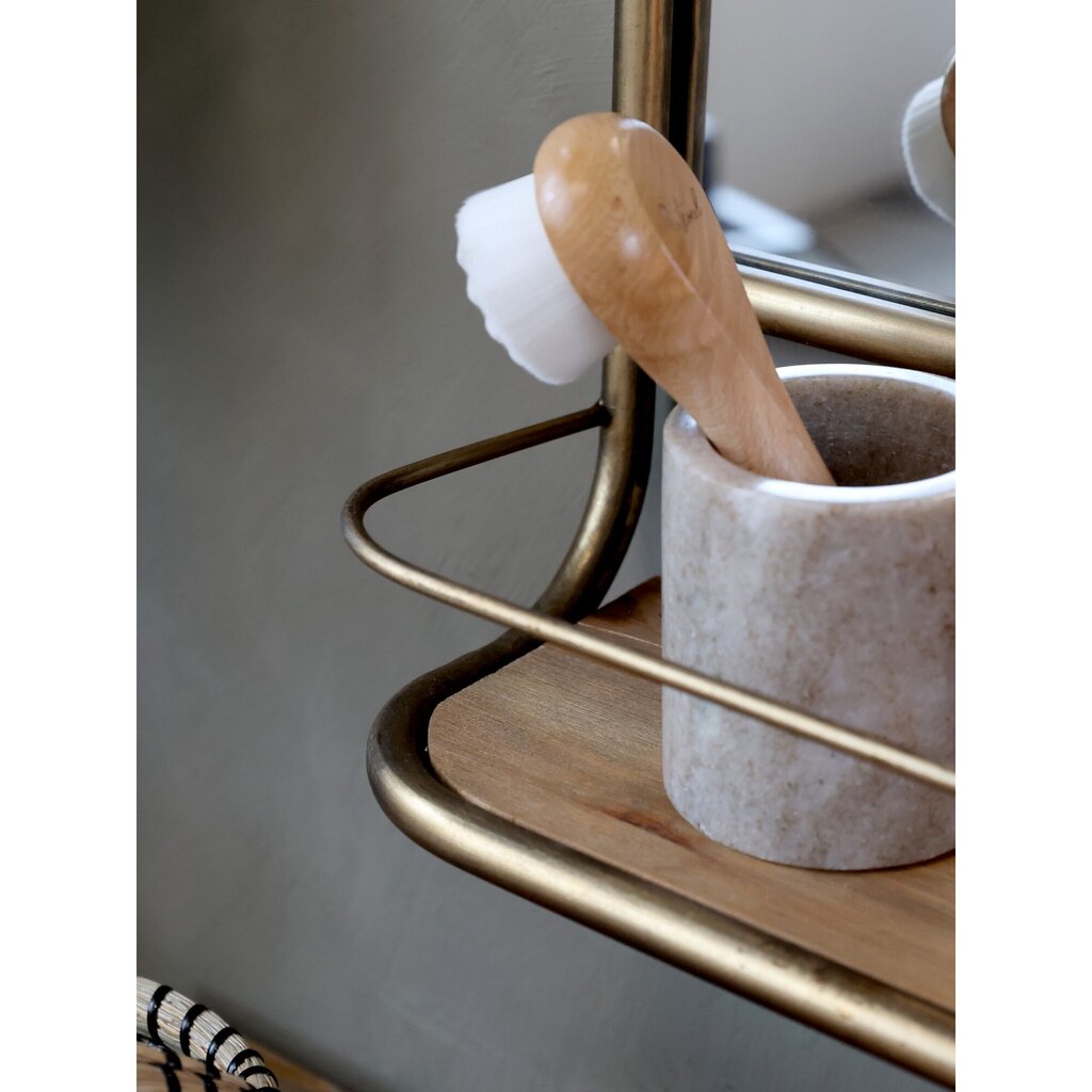 Halbrunder Spiegel mit Holz-Regal