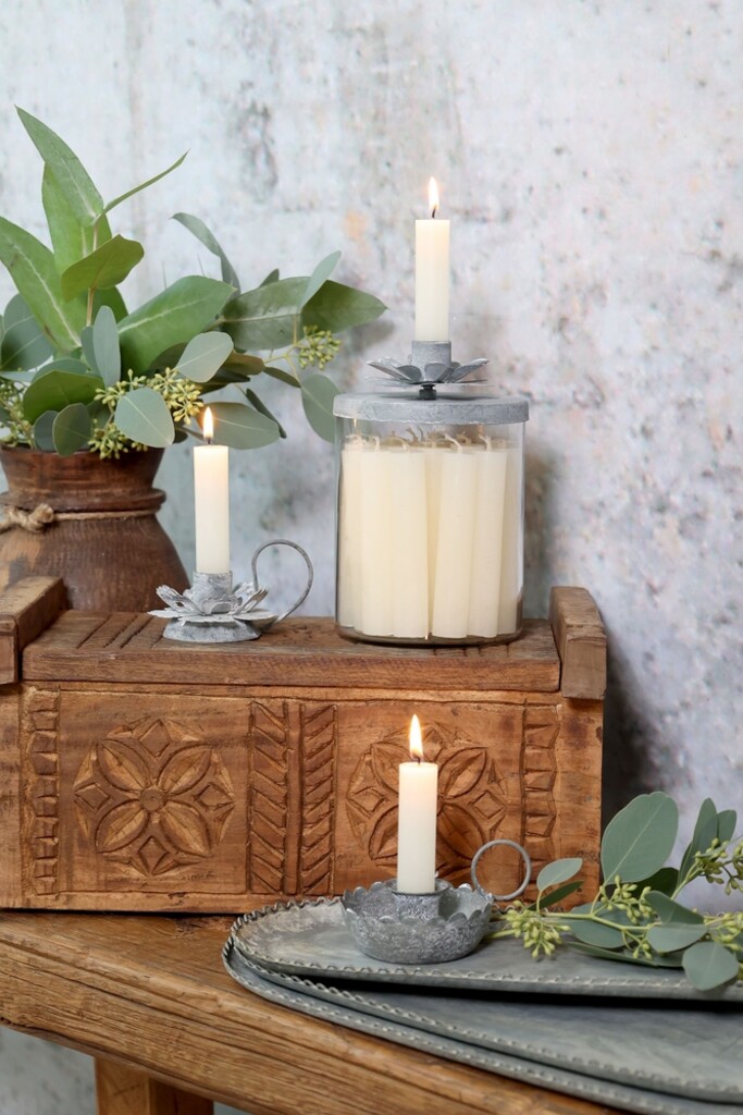 Chic Antique Vintage Glas Kerzenständer mit Zinkdeckel online kaufen bei SKANDEKO (Ansicht 2)