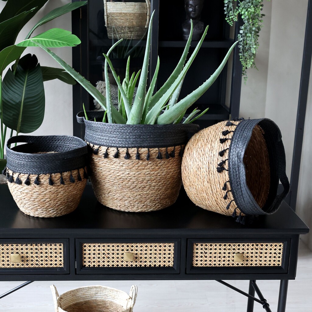 Körbe mit schwarzen Fransen 3er Set