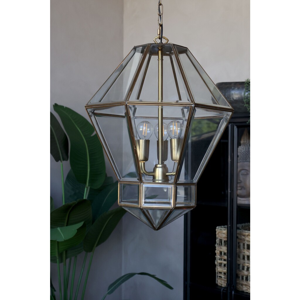 Kronleuchter Antik Messing mit Glas