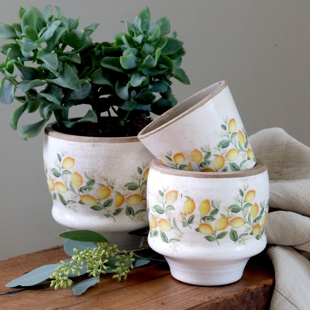 Chic Antique Übertopf Limone Blossom – Vintage Keramik mit Zitronen & Blumen online kaufen bei SKANDEKO (Ansicht 2)