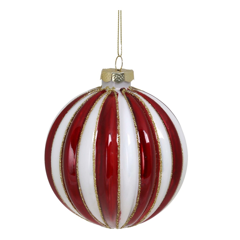 Chic Antique Rot Gestreifte Weihnachtskugel aus Glas Preview Image