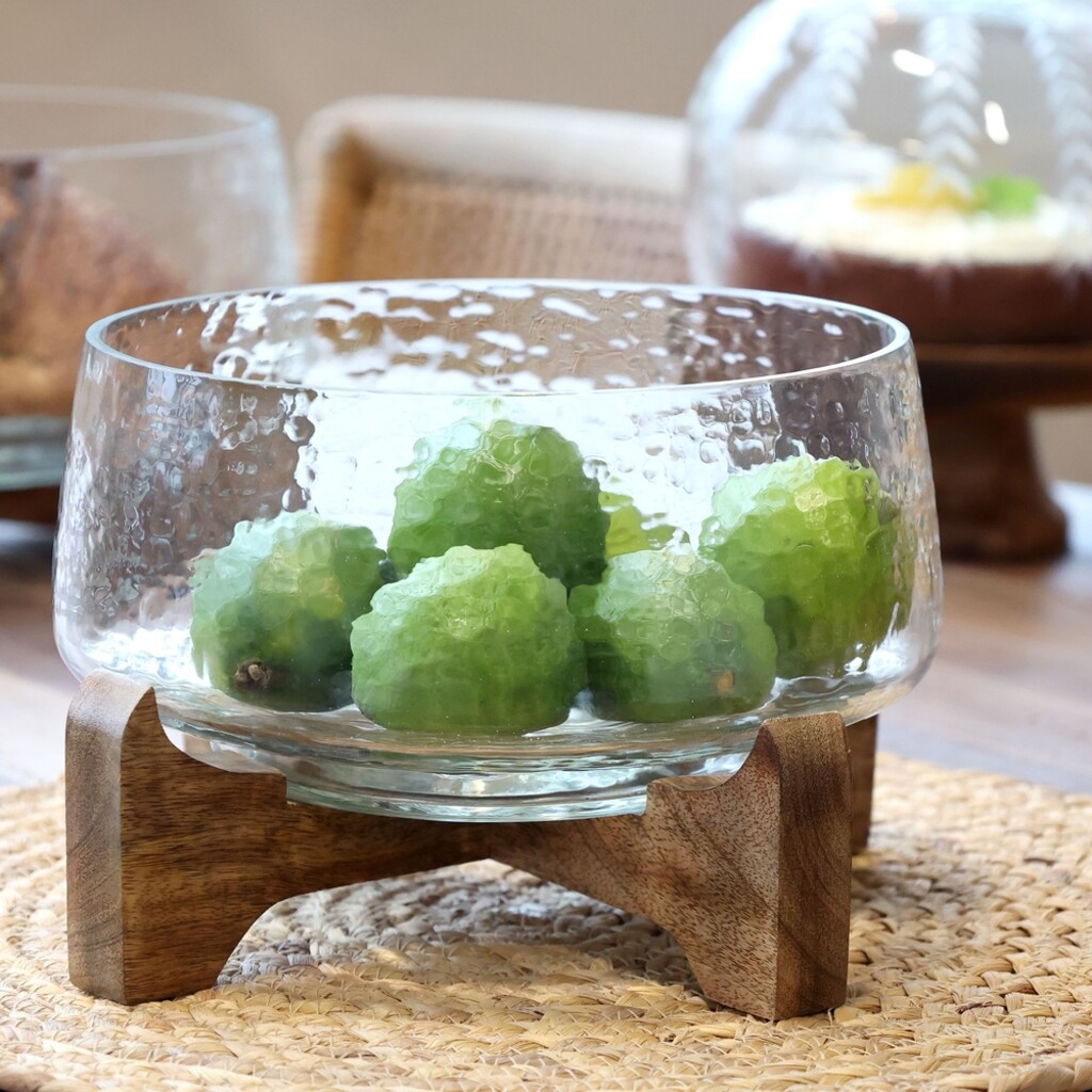 Chic Antique Glas Tablett mit Holzsockel